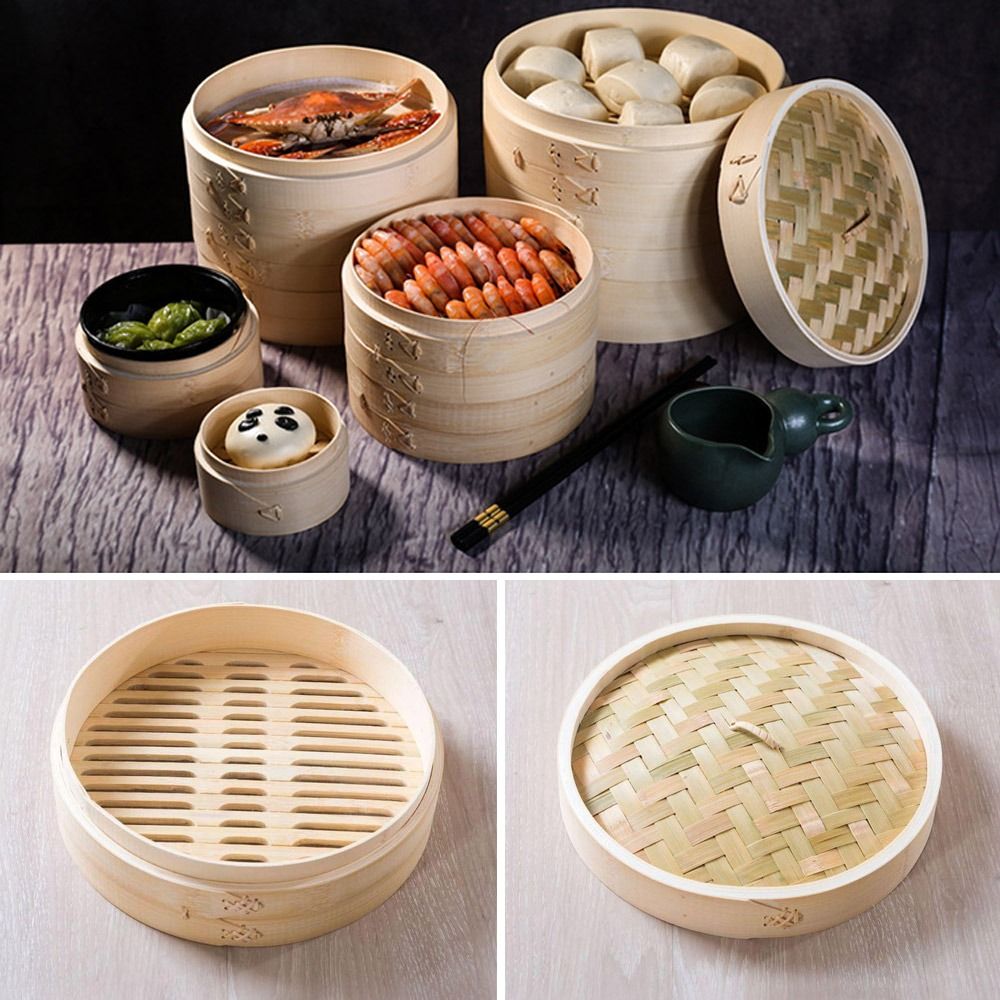 Bao Steamer Bamboo - 중국식 찜기, 대나무 찜기(뚜껑 포함), 바오