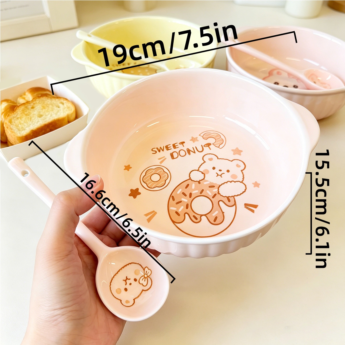 7.5인치 귀여운 만화 곰 토끼 세라믹 이중 손잡이 그 - Dim Sum Basket 리뷰 및 가격